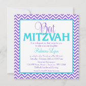 Chevron Paars Blauwgroen Blue Bat Mitzvah Invitati Kaart (Voorkant)