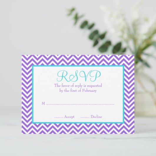 Chevron Paars Blauwgroen Blue Bat Mitzvah RSVP (Staand voorkant)