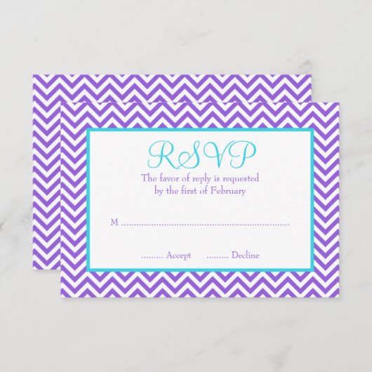 Chevron Paars Blauwgroen Blue Bat Mitzvah RSVP (Voorkant / Achterkant)
