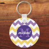 Chevron Paars Gele Monogrammed Circle Stitches Sleutelhanger (Voorkant)