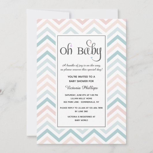 Chevron Pastel Baby shower Uitnodiging (Voorkant)