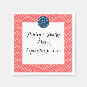 Chevron Patroon 2A Monogram Koraal, Navy Blauw Servetten