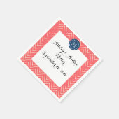 Chevron Patroon 2A Monogram Koraal, Navy Blauw Servetten (Hoek)