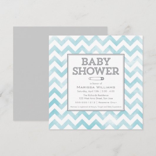 Chevron patroon Baby shower uitnodiging, aqua Kaart (Voorkant / Achterkant)