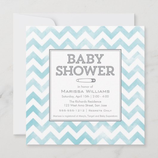 Chevron patroon Baby shower uitnodiging, aqua Kaart (Voorkant)