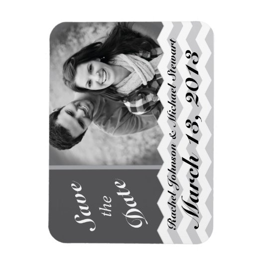 Chevron Patroon Bewaar de datum Bruiloft Magneet (Verticaal)