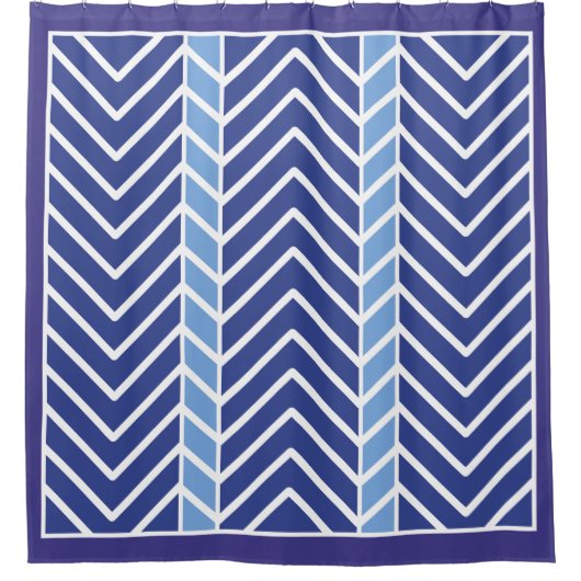 Chevron Patroon Blauw Douchegordijn (Voorkant)