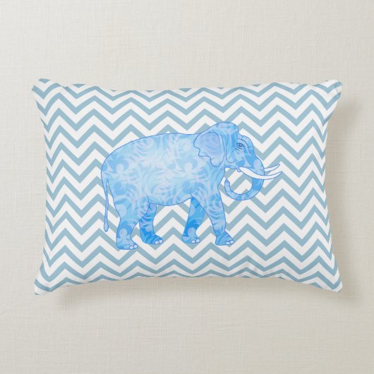 Chevron patroon blauwe olifant decoratief kussen (Voorkant)