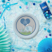 Chevron Patroon Elephant Hearts Baby Boy Shower Papieren Bordje (Feest)