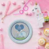Chevron Patroon Elephant Hearts Baby Boy Shower Papieren Bordje (Feest)