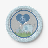 Chevron Patroon Elephant Hearts Baby Boy Shower Papieren Bordje (Voorkant)