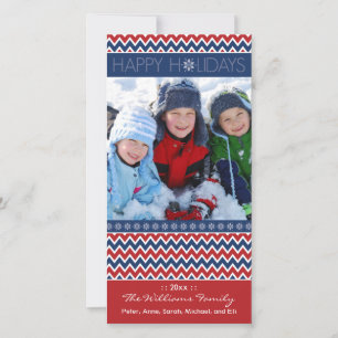 Chevron Patroon Familie Vakantie Fotokaart (rood/b Feestdagenkaart