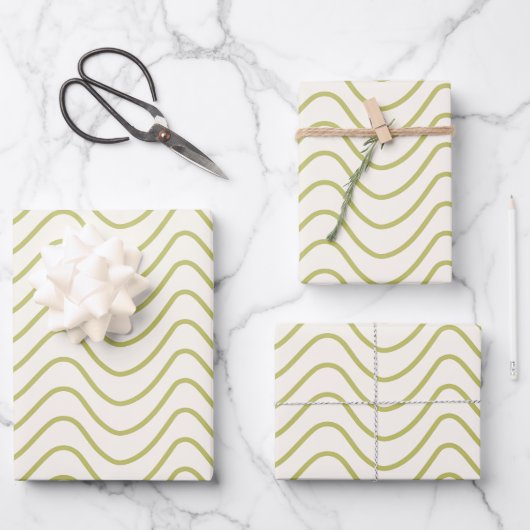 Chevron Patroon Lime Groen op Crème Wit Zigzag Inpakpapier Vel (Voorkant)