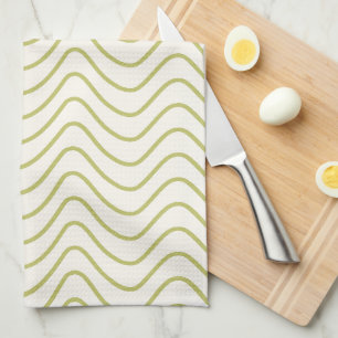 Chevron Patroon Lime Groen op Crème Wit Zigzag Theedoek