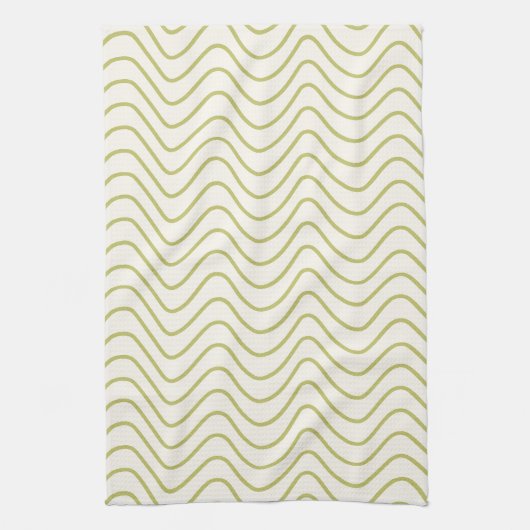 Chevron Patroon Lime Groen op Crème Wit Zigzag Theedoek (Verticaal)