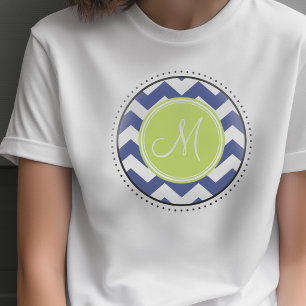 Chevron-patroon met monogram - Navy Lime T-shirt