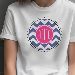 Chevron-patroon met monogram - Navy Magenta T-shirt