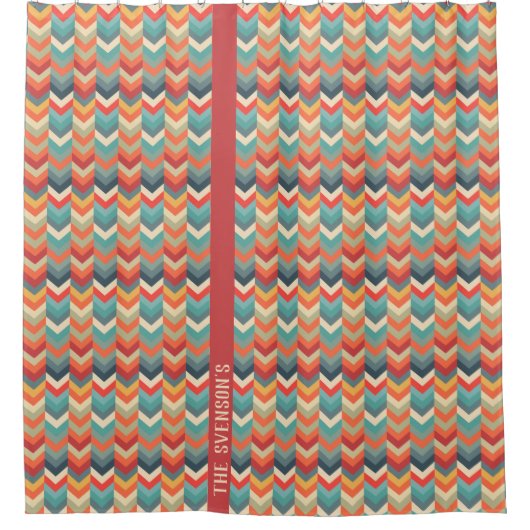 Chevron Patroon met Retro Kleur Bord Douchegordijn (Voorkant)