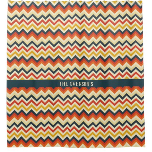Chevron Patroon met Retro Kleur Bord Douchegordijn (Voorkant)