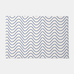 Chevron Patroon Minimale lijn blauw op Crème Wit Deurmat