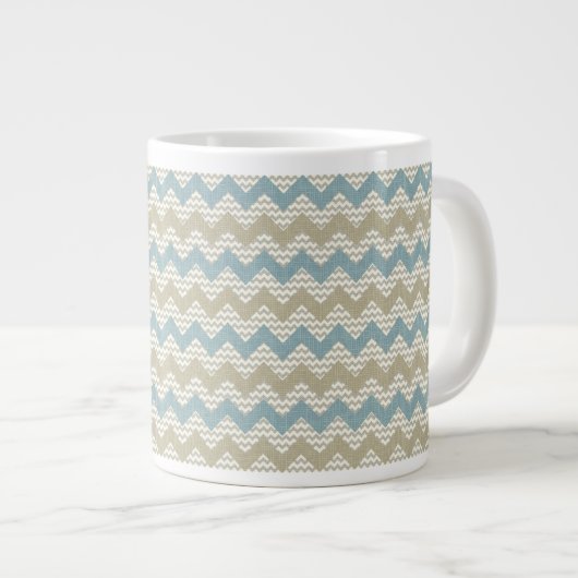 Chevron-patroon op linnetextuur grote koffiekop (Voorkant rechts)