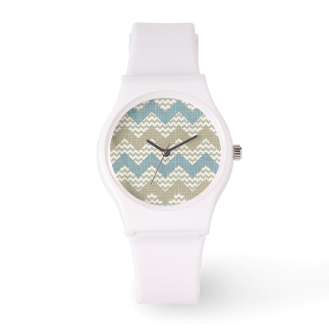 Chevron-patroon op linnetextuur horloge (Voorkant)