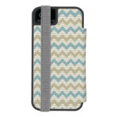 Chevron-patroon op linnetextuur incipio iPhone portemonnee hoesje (Agenda Achterkant)