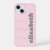 Chevron Patroon - Roze funky Script Naam iPhone 15 Case (Achterkant)