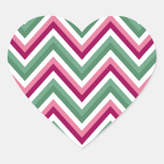 Chevron Patroon Roze Groen Modern Hart Sticker (Voorkant)