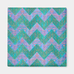 Chevron Patroon Turquoise Paars Blauw Damast Magneet