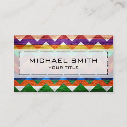 Chevron-patroon van hout met aztec #7 visitekaartje (Voorkant)