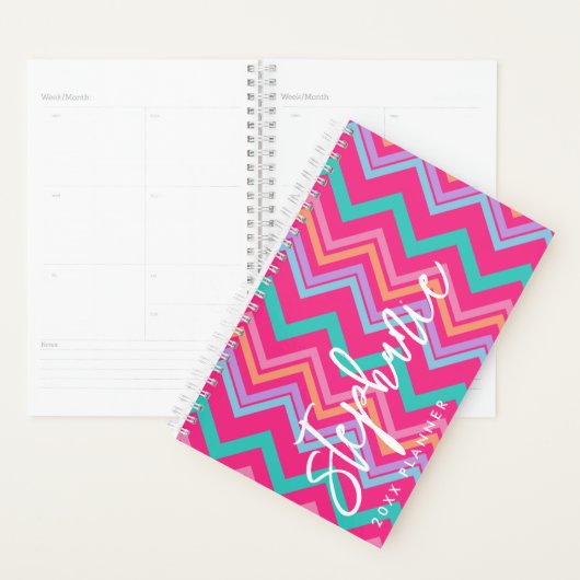 Chevron Patroonscriptnaam 6 foto's terug roze Planner (Display)