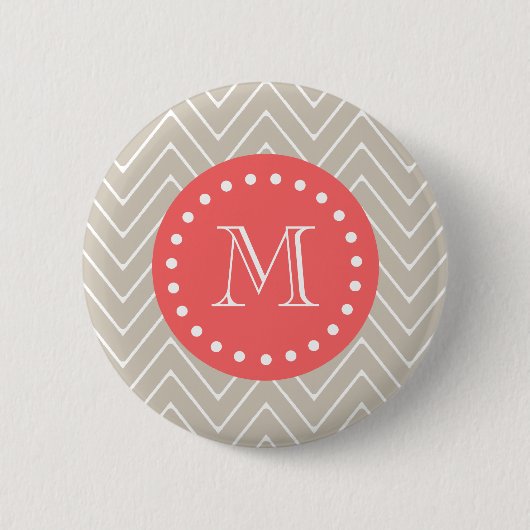 Chevron Pattern 2A Monogram Beige Coral Ronde Button 5,7 Cm (Voorkant)
