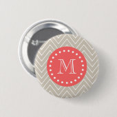 Chevron Pattern 2A Monogram Beige Coral Ronde Button 5,7 Cm (Voorkant /achterkant)