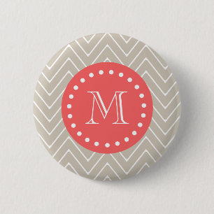 Chevron Pattern 2A Monogram Beige Coral Ronde Button 5,7 Cm