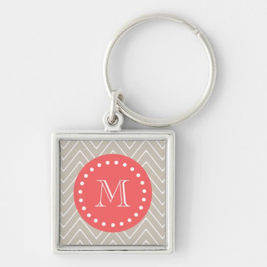 Chevron Pattern 2A Monogram Beige Coral Sleutelhanger (Voorkant)