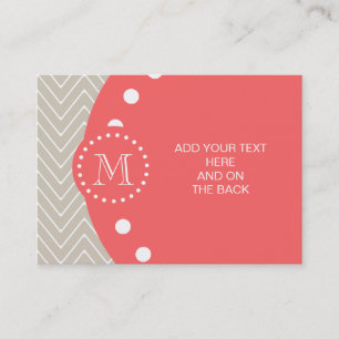 Chevron Pattern 2A Monogram Beige Coral Visitekaartje