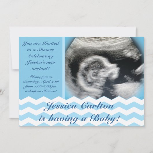 Chevron Pattern Baby Boy Shower Invitations Kaart (Voorkant)