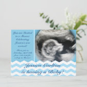 Chevron Pattern Baby Boy Shower Invitations Kaart (Staand voorkant)