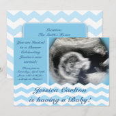 Chevron Pattern Baby Boy Shower Invitations Kaart (Voorkant / Achterkant)