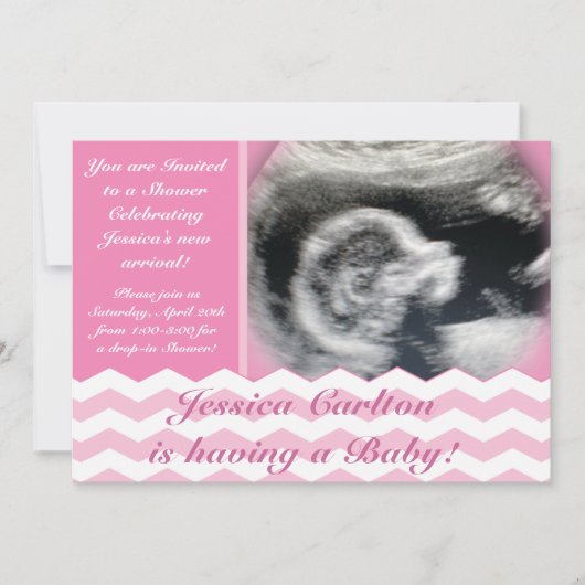 Chevron Pattern Baby Girl Shower Invitations Kaart (Voorkant)