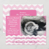 Chevron Pattern Baby Girl Shower Invitations Kaart (Voorkant / Achterkant)