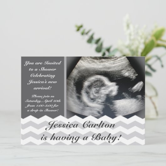 Chevron Pattern Baby Shower Invitaties Kaart (Staand voorkant)