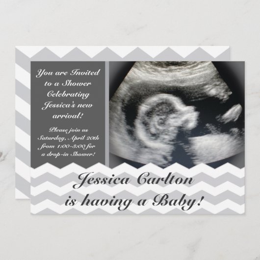 Chevron Pattern Baby Shower Invitaties Kaart (Voorkant / Achterkant)