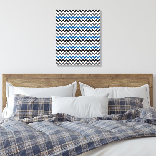 Chevron Pattern Background Blue Grey Black White Canvas Afdruk (Insitu (Slaapkamer))
