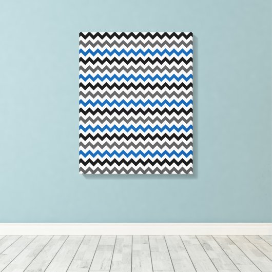 Chevron Pattern Background Blue Grey Black White Canvas Afdruk (Insitu (Houten vloer))