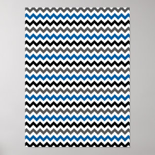 Chevron Pattern Background Blue Grey Black White Poster