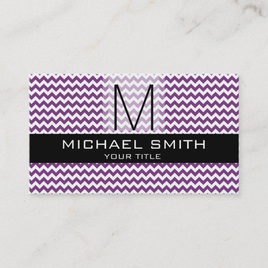 Chevron Pattern Black Modern Monogram #6 Visitekaartje (Voorkant)