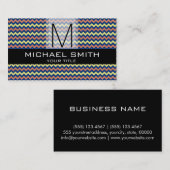 Chevron Pattern Black Modern Monogram #9 Visitekaartje (Voorkant / Achterkant)