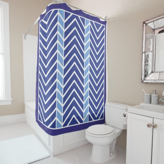 Chevron Pattern Blue Douchegordijn (In situ)